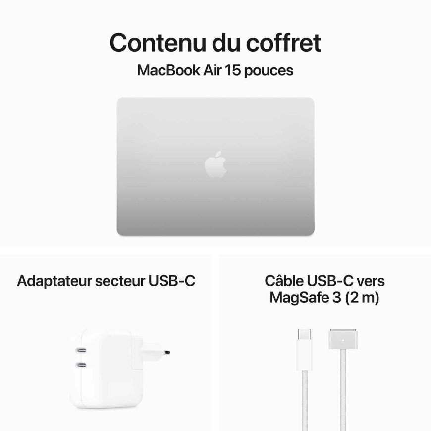 Apple MacBook Air M3 15 pouces (2024) Argent 16 Go/256 Go (MC9E4FN/A)