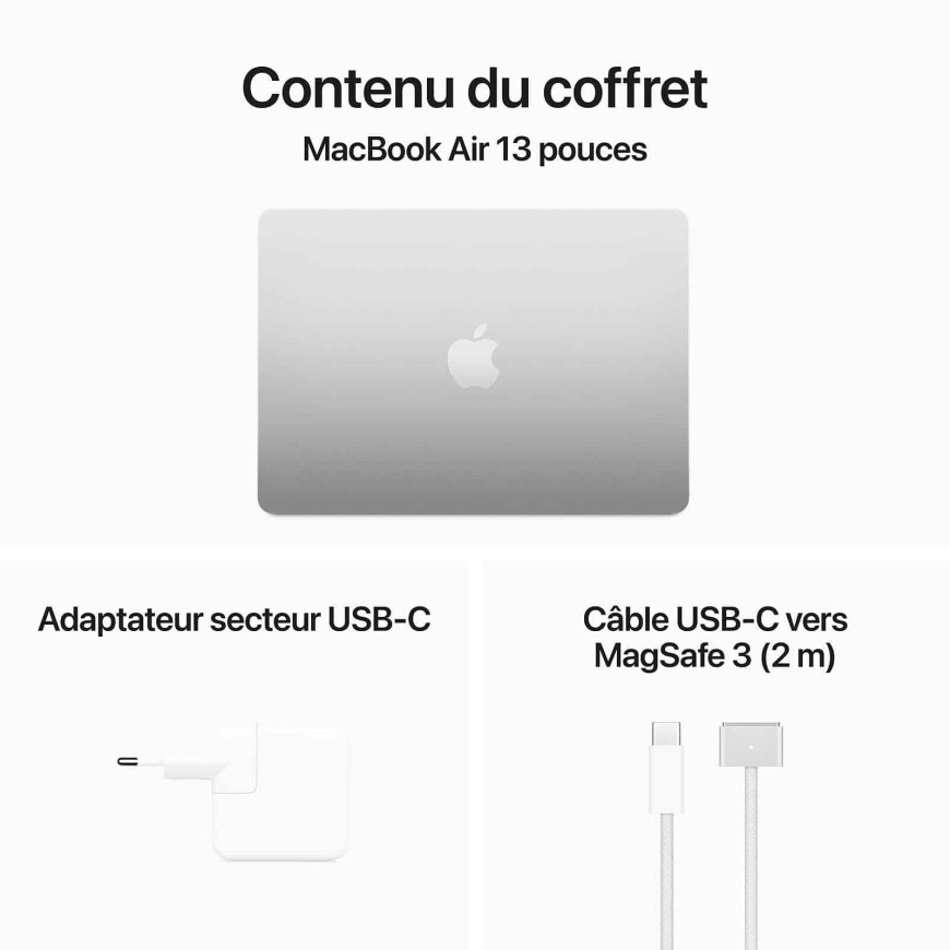 Apple MacBook Air M3 13 pouces (2024) Argent 16 Go/256 Go (MC8H4FN/A)