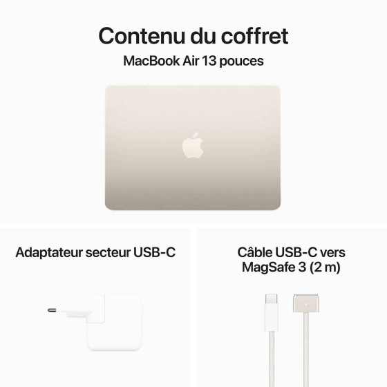 Apple MacBook Air M3 13 pouces (2024) Lumière stellaire 16 Go/256 Go (MC8J4FN/A)