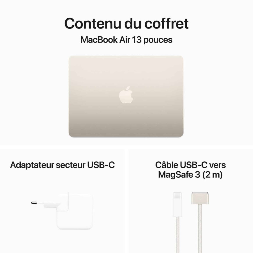 Apple MacBook Air M3 13 pouces (2024) Lumière stellaire 16 Go/256 Go (MC8J4FN/A)