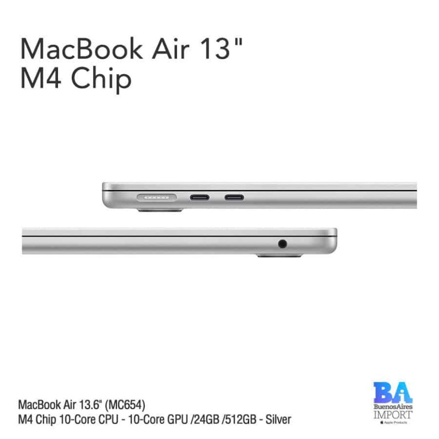 Apple MacBook Air M4 13 pouces (2025) Argent 24Go/512 Go (MC654FN/A) (MC654)