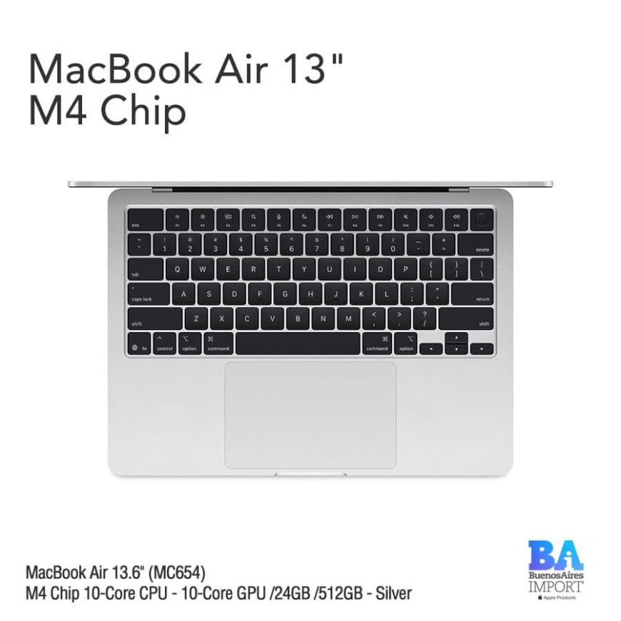 Apple MacBook Air M4 13 pouces (2025) Argent 24Go/512 Go (MC654FN/A) (MC654)