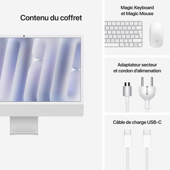 Apple iMac M4 (2024) 24″ 24 Go 512 Go Argent (MCR24FN/A)
