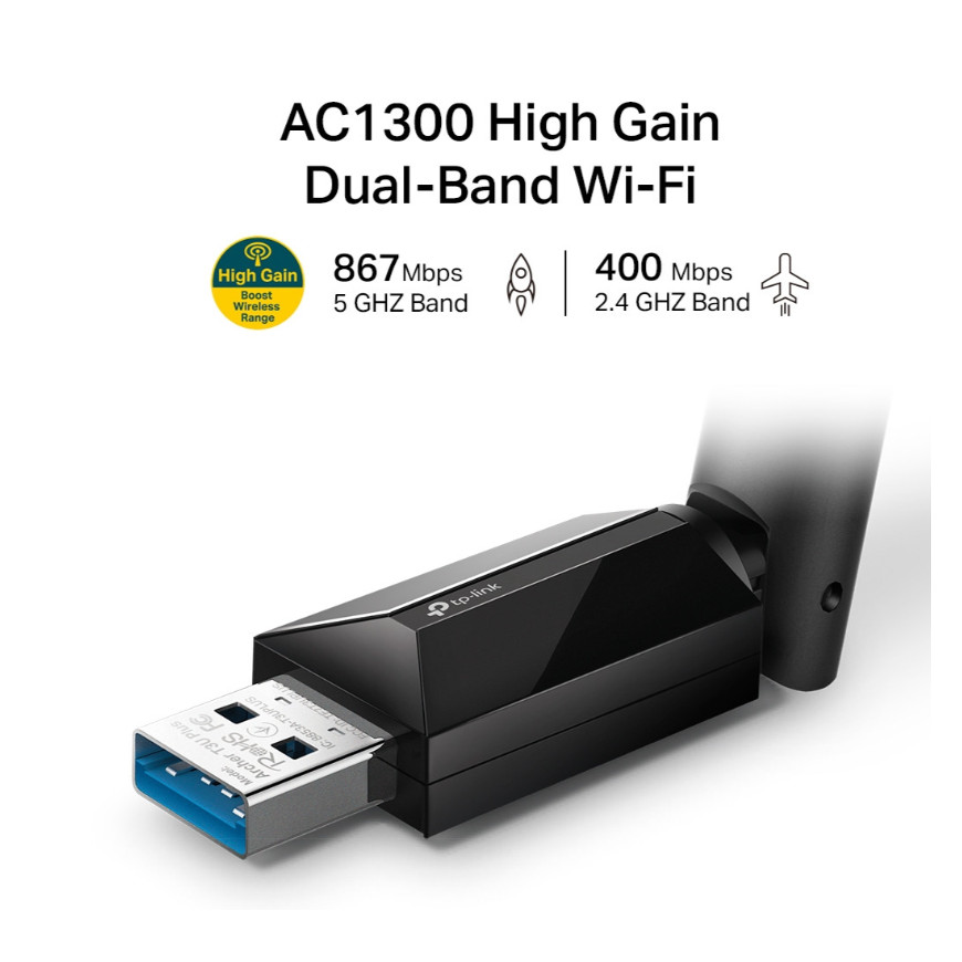 TP-LINK Adaptateur WiFi bi- bande AC1300 USB Gain Elevé (Archer T3U Plus)