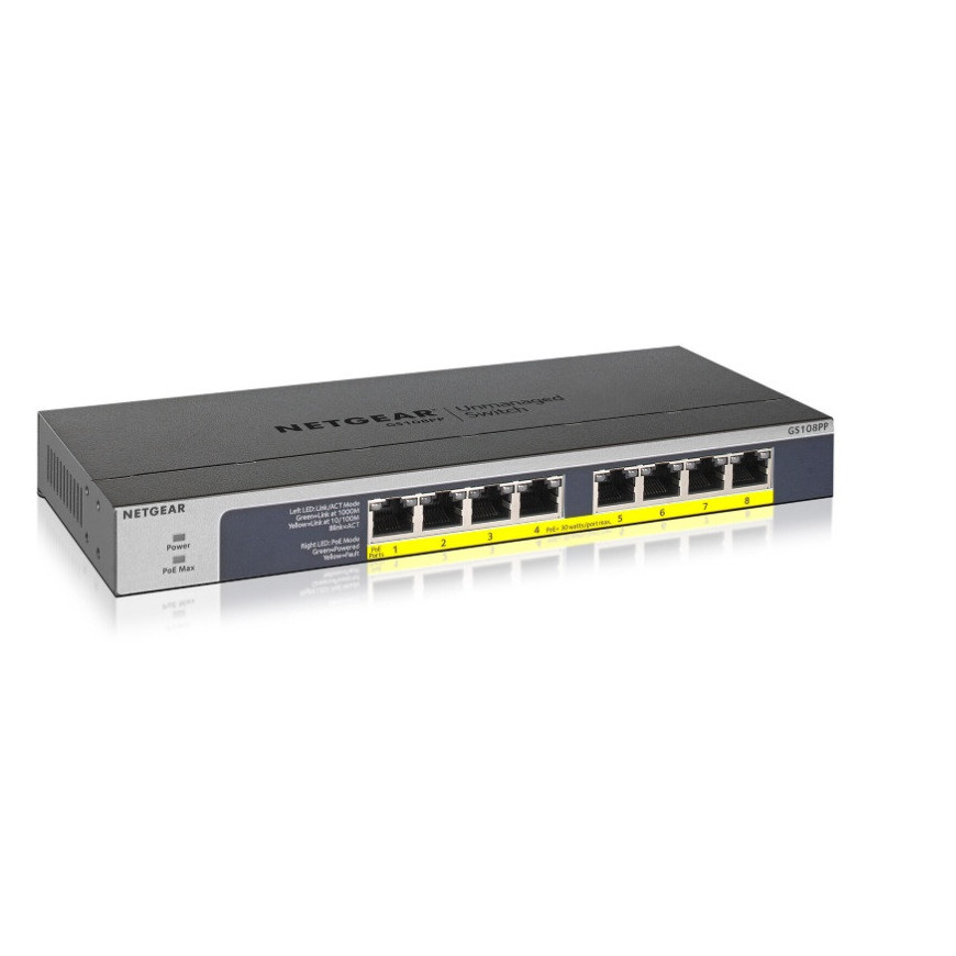 Switch Netgear Poe+ Haute Puissance 8 Ports Gigabit Ethernet Switch NON Manageable avec Technologie (GS108PP-100EUS)