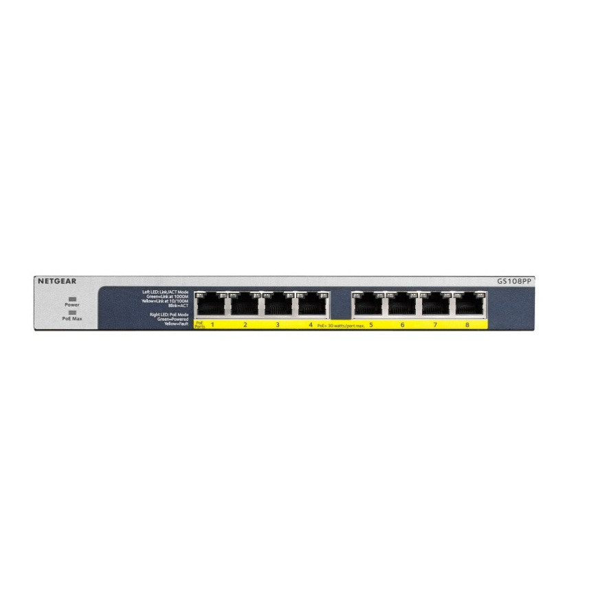 Switch Netgear Poe+ Haute Puissance 8 Ports Gigabit Ethernet Switch NON Manageable avec Technologie (GS108PP-100EUS)