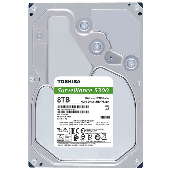 Disque dur interne de Surveillance Toshiba S300 Sata 3.5” 8TO (HDWT380UZSVA)