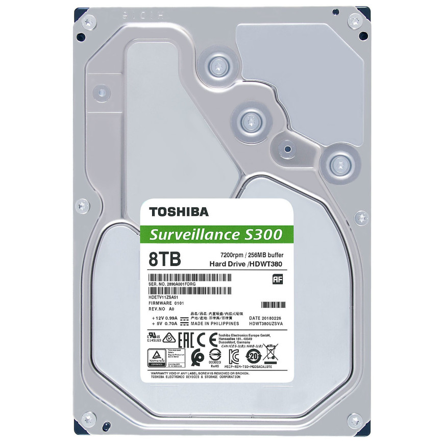 Disque dur interne de Surveillance Toshiba S300 Sata 3.5” 8TO (HDWT380UZSVA)