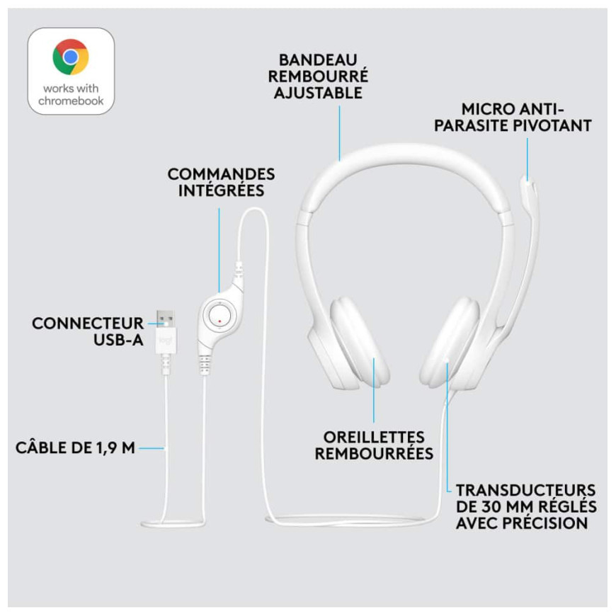 LOGITECH Corded Headset H390 - WHITE - USB (981-001286)