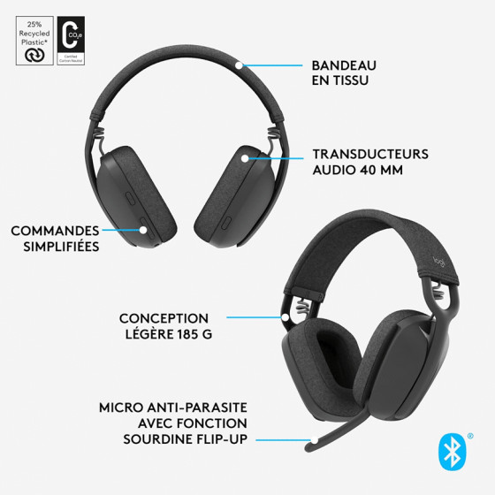 LOGITECH 100 Casque ZONE VIBE 100 GRAPHIT (981-001213)