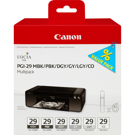 Canon Multipack de 6 cartouches d'encre PGI-29 MBK/PBK/DGY/GY/LGY/CO (4868B018AA)