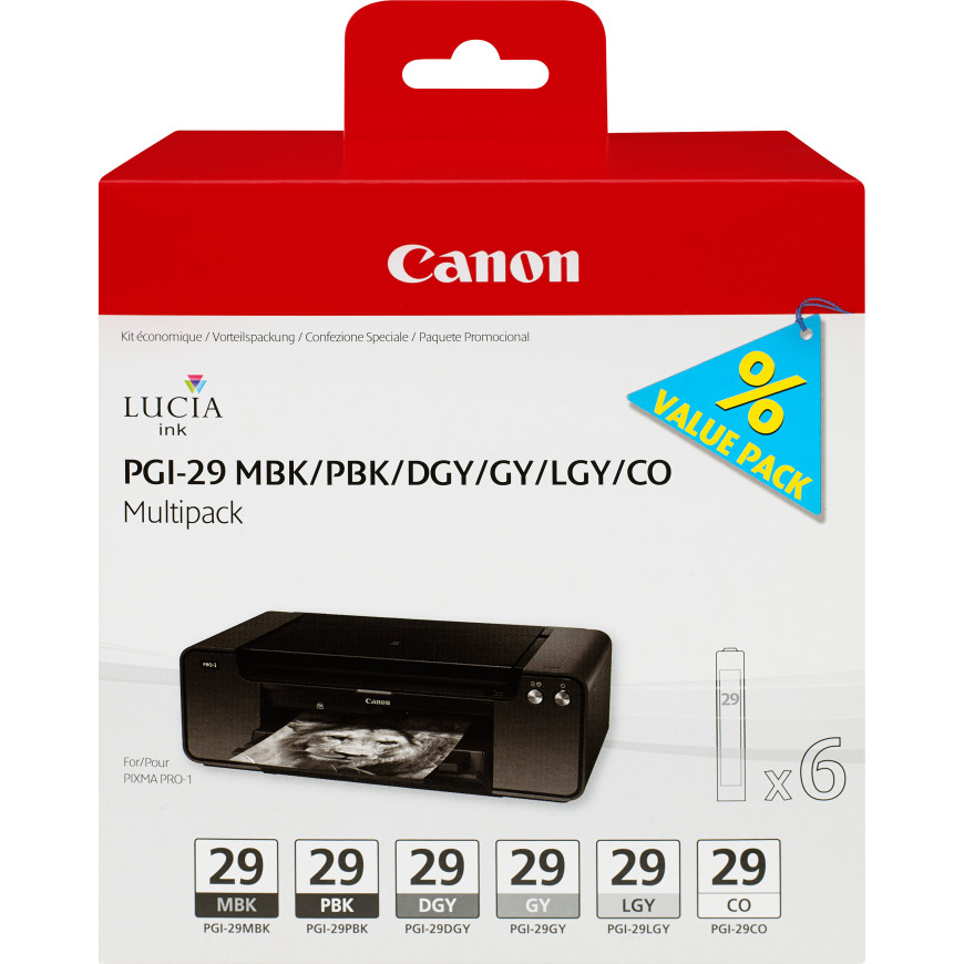 Canon Multipack de 6 cartouches d'encre PGI-29 MBK/PBK/DGY/GY/LGY/CO (4868B018AA)