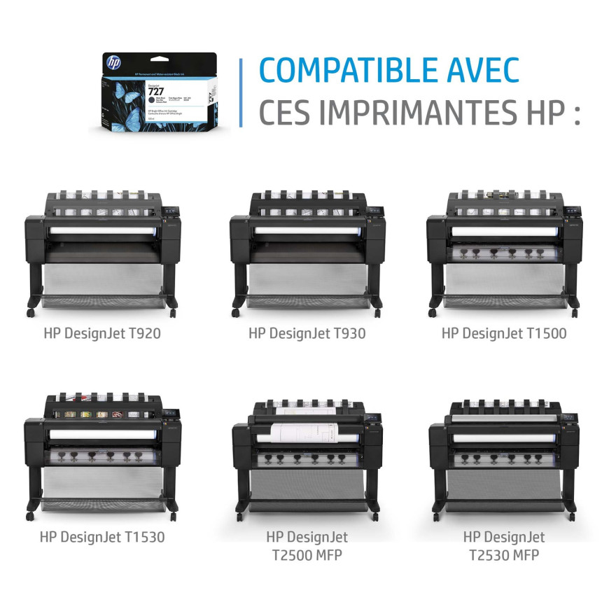 Cartouche d'encre HP 727 cyan 130 ml - HP d'origine (B3P19A)