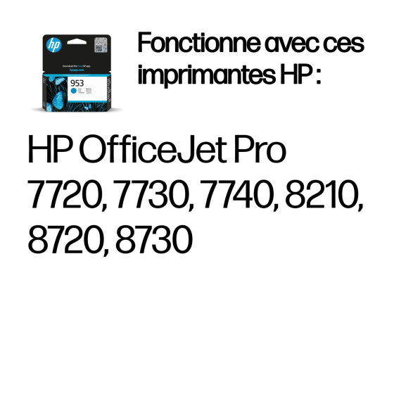 Cartouche d'encre HP 953 cyan - HP d'origine (F6U12AE)
