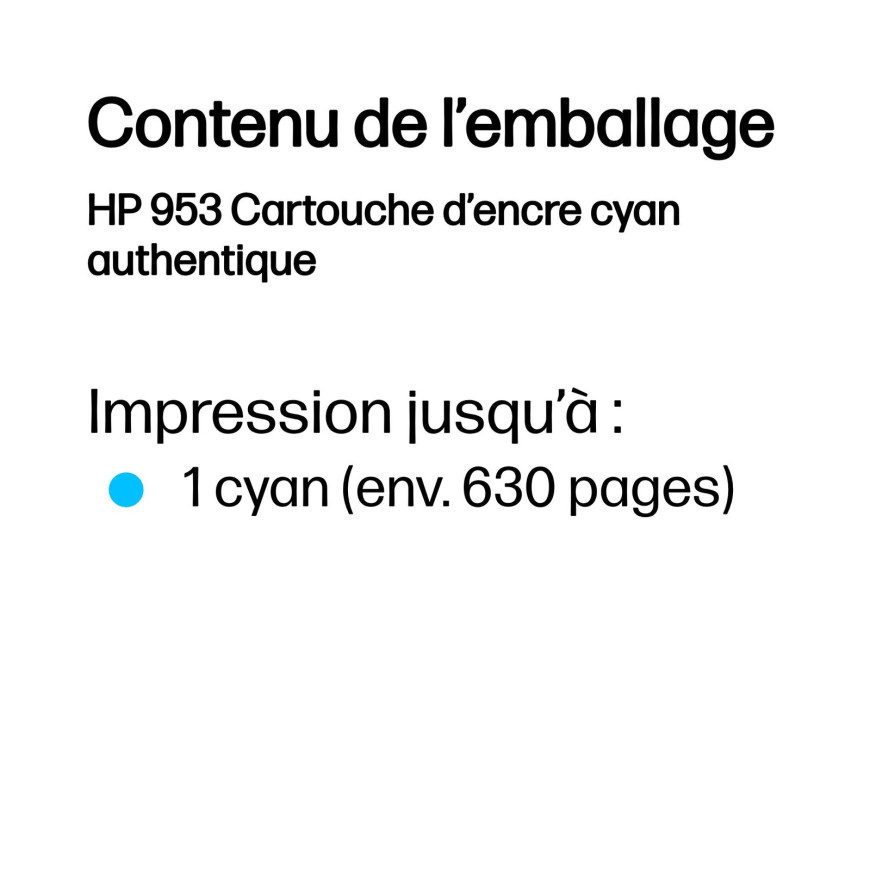 Cartouche d'encre HP 953 cyan - HP d'origine (F6U12AE)