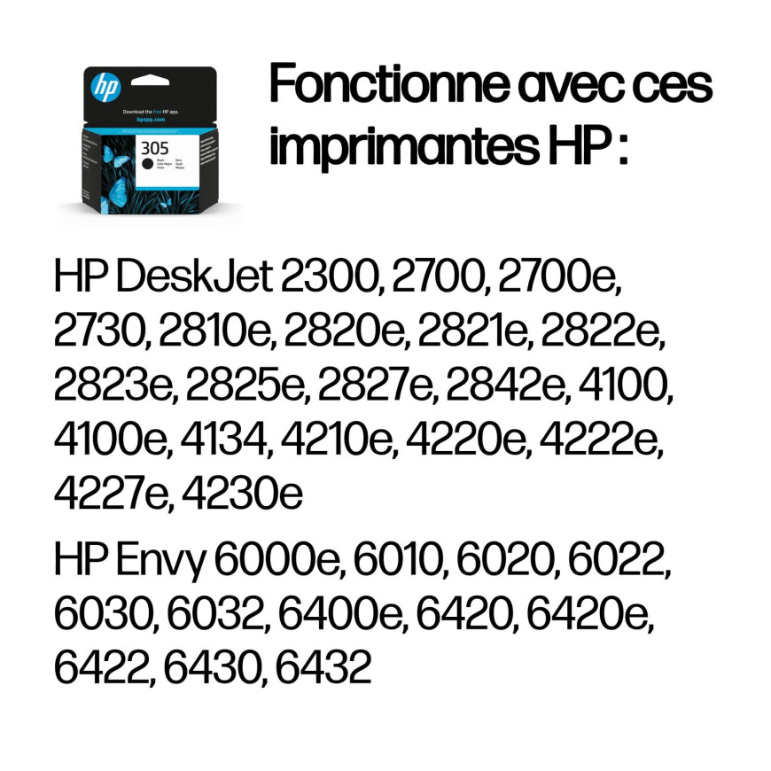 Cartouche d'encre HP 305 noir - HP d'origine (3YM61AE)
