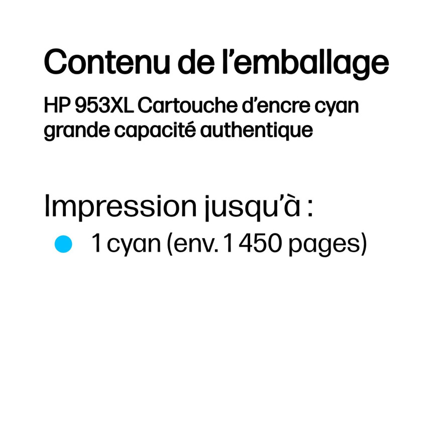 Cartouche d'encre HP 953XL cyan - grande capacité HP d'origine (F6U16AE)