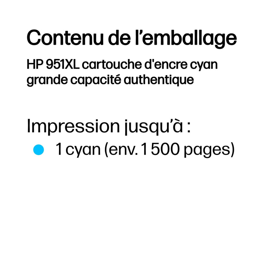 Cartouche d'encre HP 951XL cyan - grande capacité HP d'origine (CN046AE)
