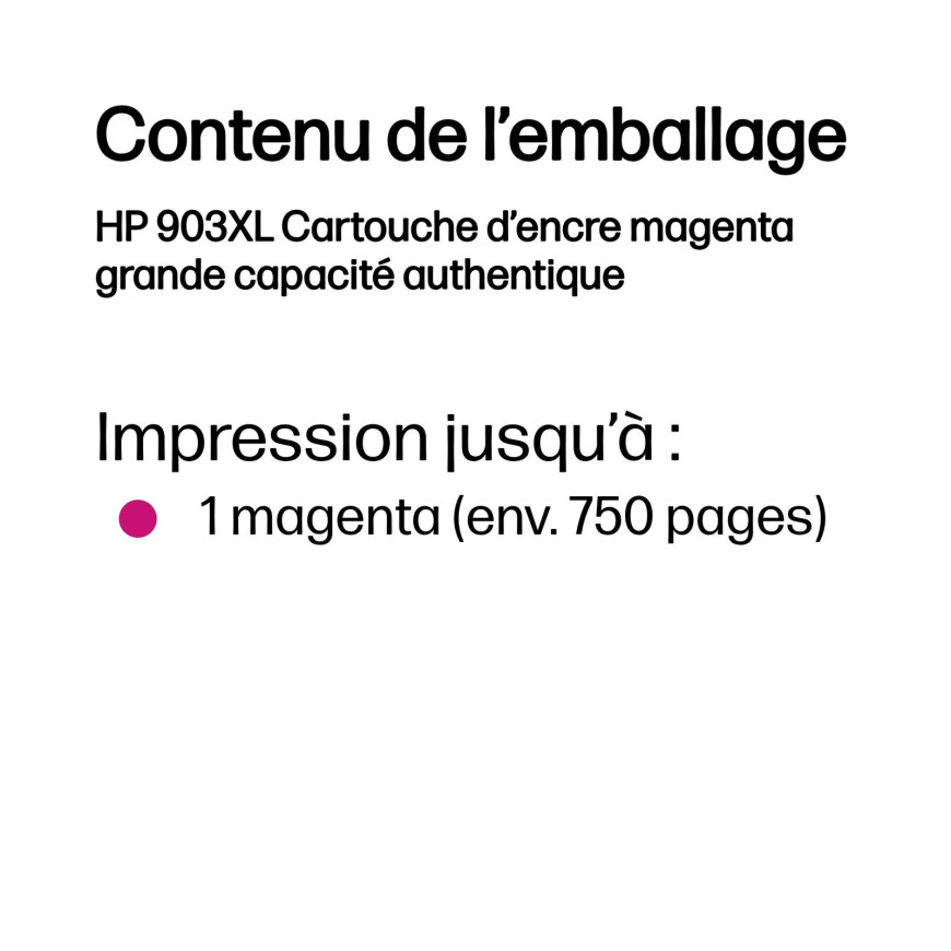 Cartouche d'encre HP 903XL magenta - grande capacité HP d'origine (T6M07AE)