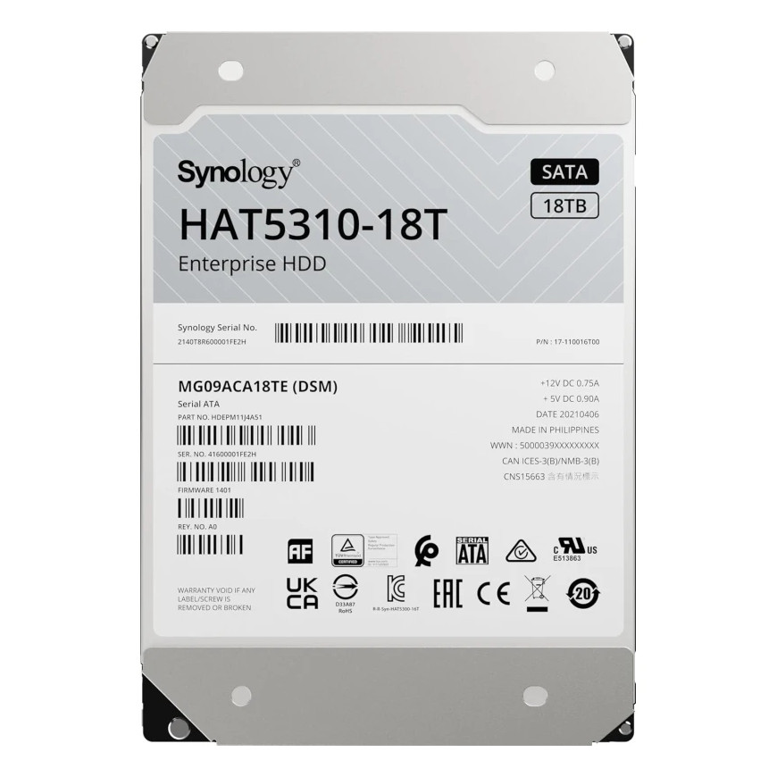 Disque dur Synology HAT5310 18To SATA 3.5" 7200 tr/min pour NAS professionnel (HAT5310-18T)