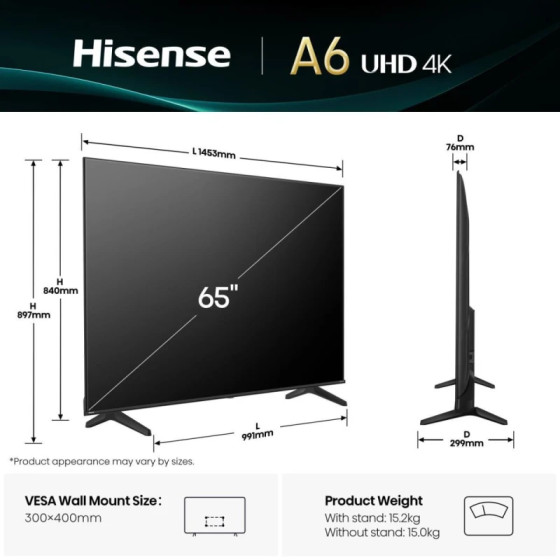 Smart TV Hisense 65 pouces UHD 4K VIDAA (HIS65A6Q)