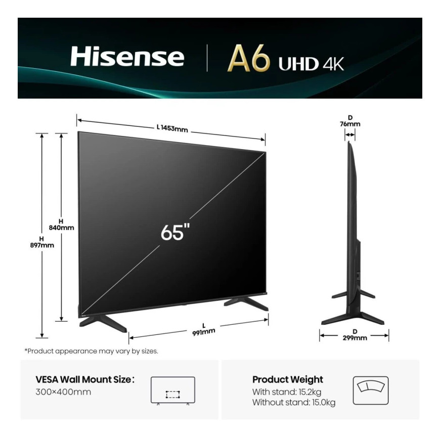 Smart TV Hisense 65 pouces UHD 4K VIDAA (HIS65A6Q)