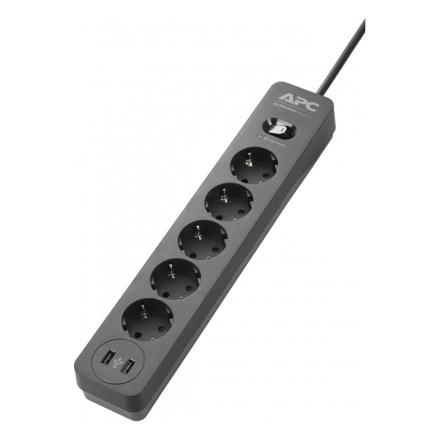 Multiprise Parafoudre APC SurgeArrest Essential - parasurtenseur - 5 prises GR 16A - 2 USB - 230V - noir (PME5U2B-GR)