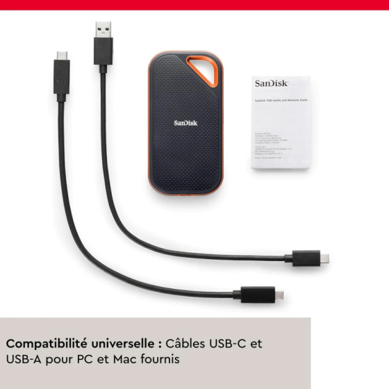 Disque dur portable SSD SanDisk Extreme PRO® 2 To (SDSSDE81-2T00-G25)