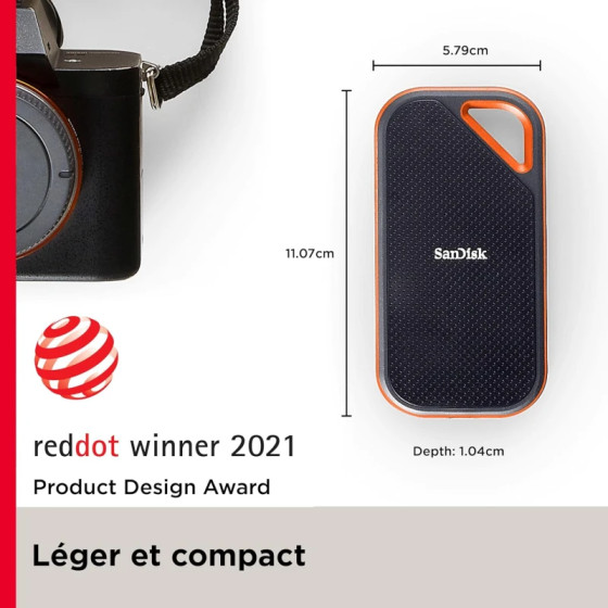 Disque dur portable SSD SanDisk Extreme PRO® 2 To (SDSSDE81-2T00-G25)