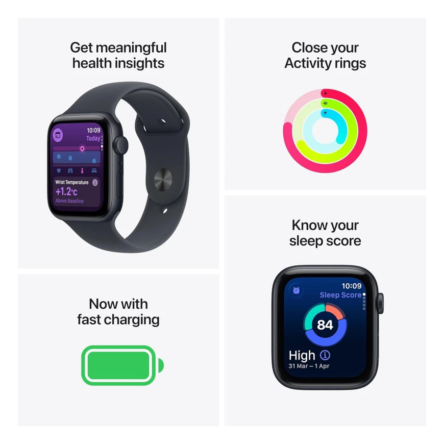 Apple Watch SE 3e génération 2025 - Bracelet Sport Minuit (MEHQ4AF/A)