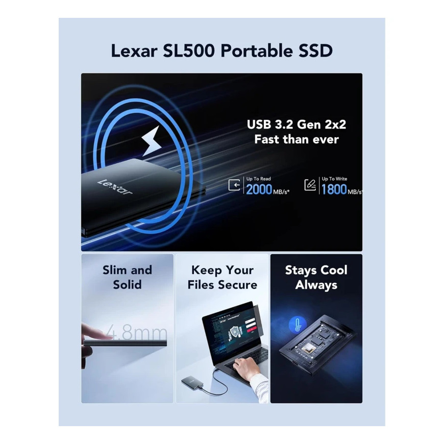 Disque SSD externe LEXAR SL500 2TB USB 3.2 Gen2x2 2000MB/s (LSL500X002T-RNBNG)