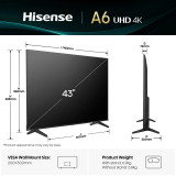 Smart TV Hisense 43" UHD 4K VIDAA - Téléviseur connecté intelligent (HIS43A6Q)