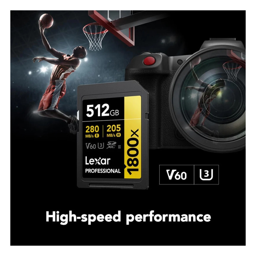 Carte mémoire SD LEXAR 1800X 512GB UHS-II 280MB/s 205MB/s (LSD1800512G-BNNNG)
