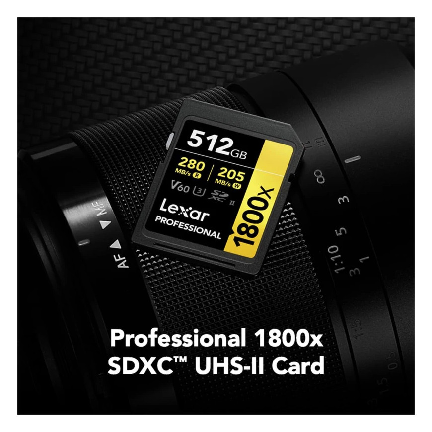 Carte mémoire SD LEXAR 1800X 512GB UHS-II 280MB/s 205MB/s (LSD1800512G-BNNNG)