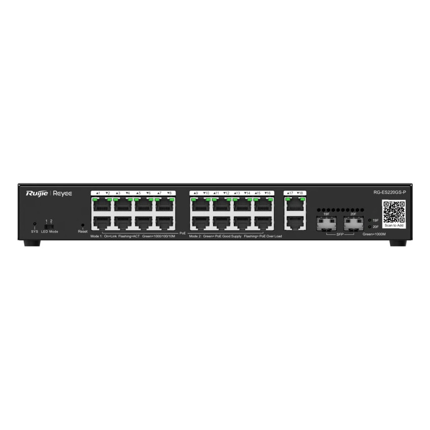Switch PoE Ruijie Reyee 20 Ports Gigabit 250 W (RG-ES220GS-P)