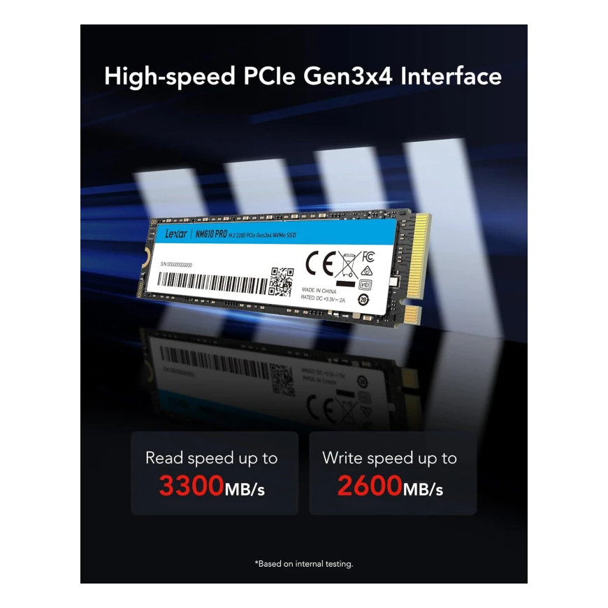 Disque SSD interne LEXAR NM610 Pro 1TB M.2 NVMe PCIe Gen3 3300MB/s (LNM610P001T-RNNNG)