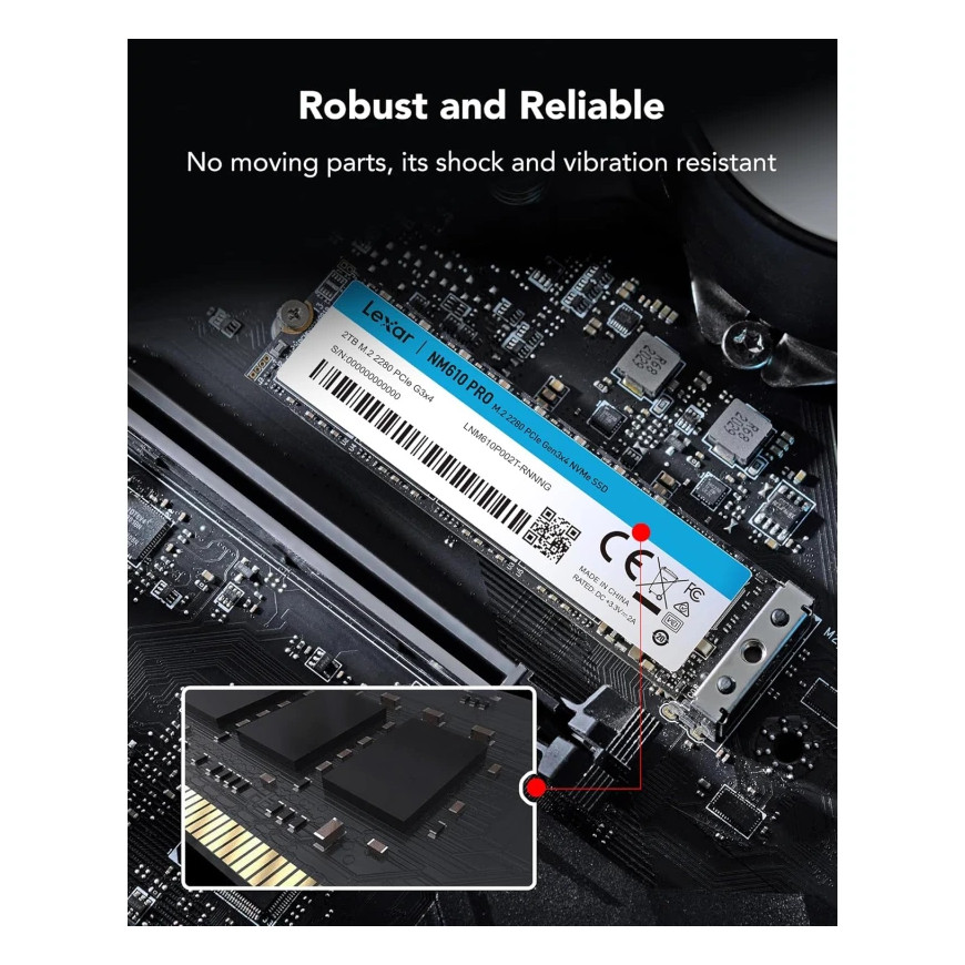 Disque SSD interne LEXAR NM610 Pro 1TB M.2 NVMe PCIe Gen3 3300MB/s (LNM610P001T-RNNNG)
