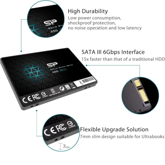 Disque dur interne ssd silicon power 2to a55 2.5' (SP002TBSS3A55S25)