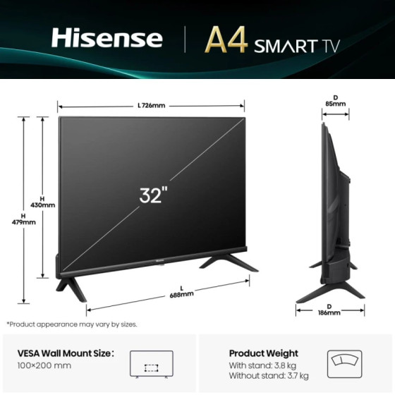 Smart TV Hisense 32A4Q 32" HD VIDAA - Téléviseur Connectée (HIS32A4Q)