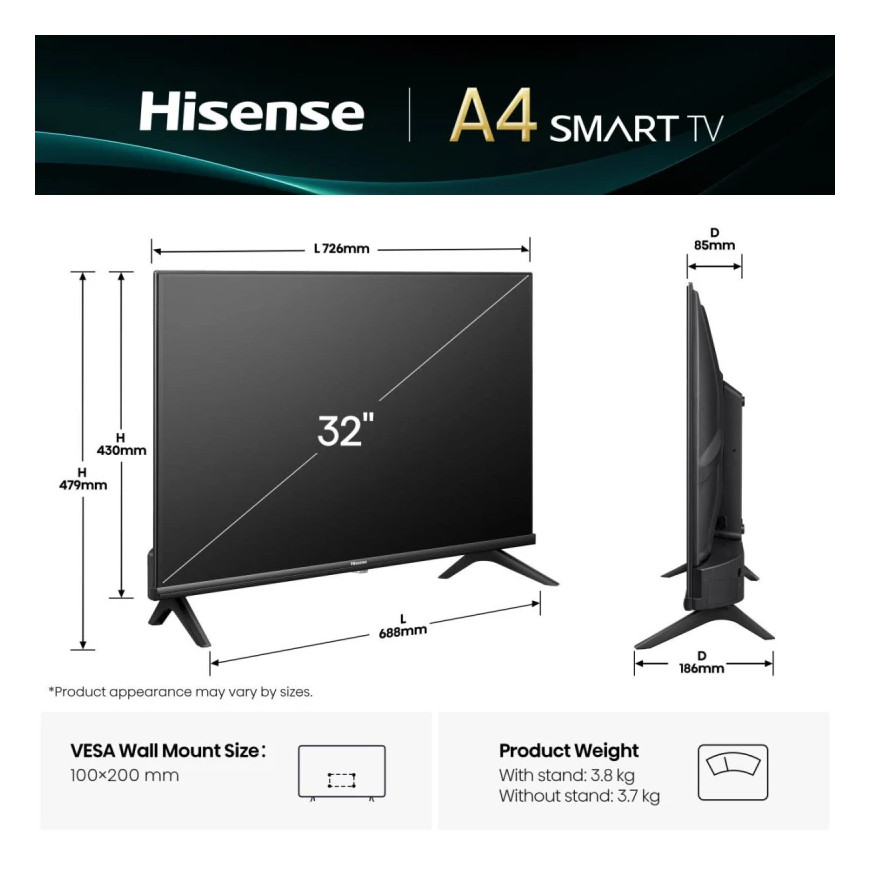 Smart TV Hisense 32A4Q 32" HD VIDAA - Téléviseur Connectée (HIS32A4Q)