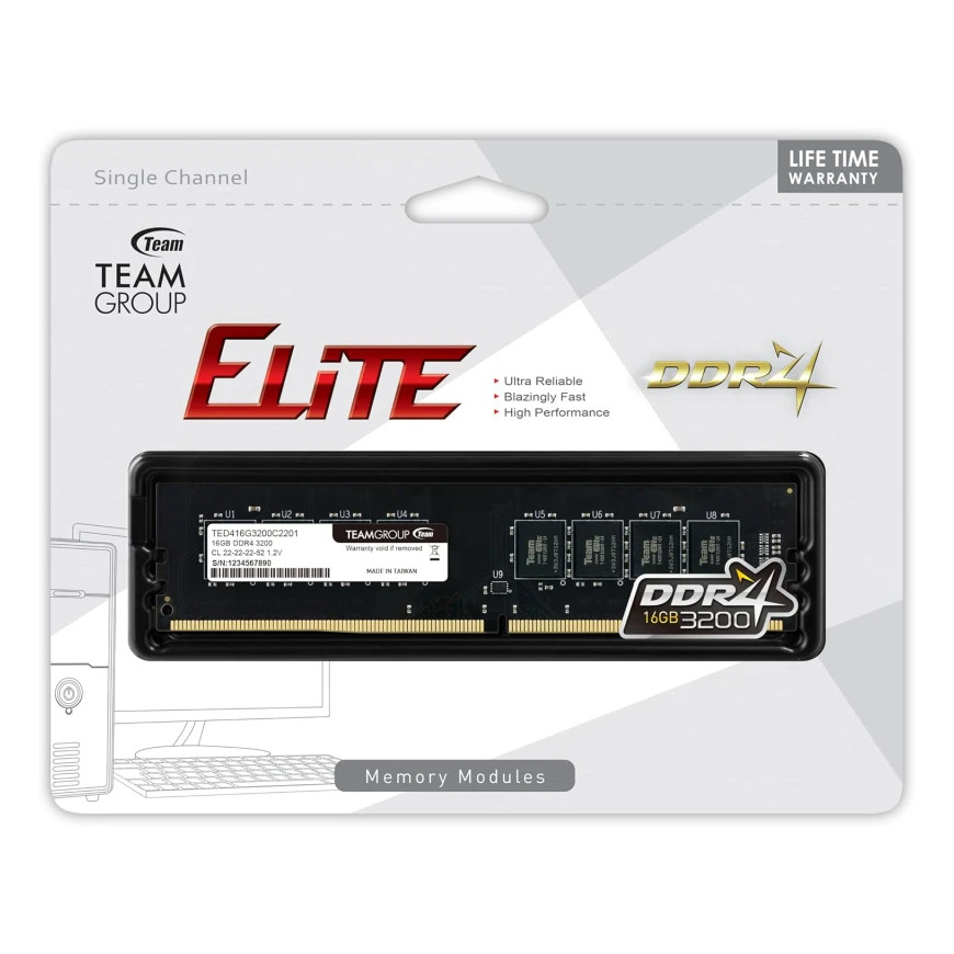 Barrette mémoire de bureau UDDIM DDR4 TEAM ELITE 16 Go 3200 CL22 (TED416G3200C2201)