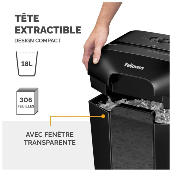 Destructeur Fellowes Powershred LX70 - Coupe croisée 11 feuilles - Corbeille 18L (4407501)