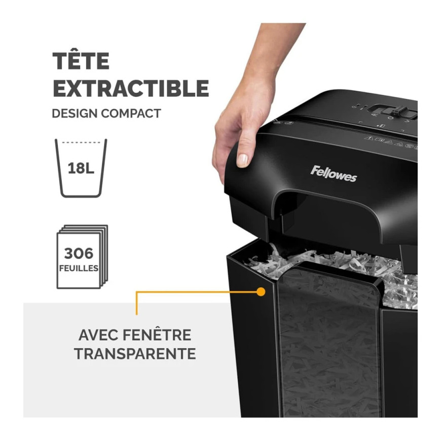 Destructeur Fellowes Powershred LX70 - Coupe croisée 11 feuilles - Corbeille 18L (4407501)