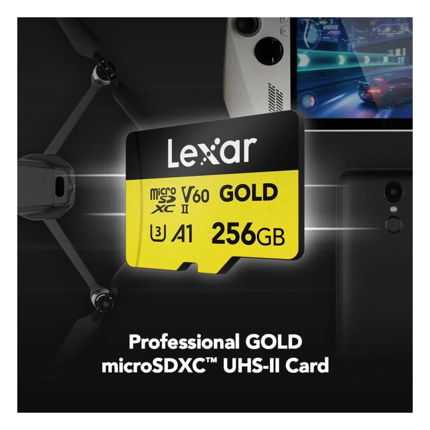 Carte mémoire microSD LEXAR Gold 256GB UHS-II 280MB/s 180MB/s (LMSGOLD256G-BNNNG)