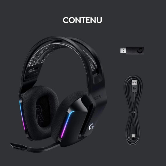 Casque Gaming sans Fil LOGITECH G733 LIGHTSPEED RGB Noir (981-000864)