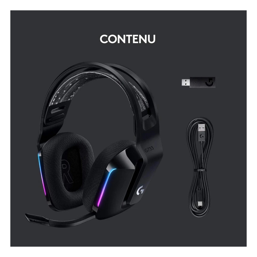 Casque Gaming sans Fil LOGITECH G733 LIGHTSPEED RGB Noir (981-000864)