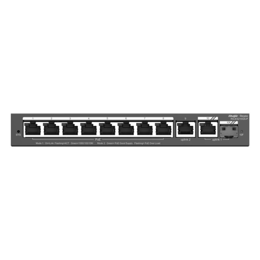 Switch PoE Ruijie Reyee 10 Ports Gigabit 120 W (RG-ES210GS-P)