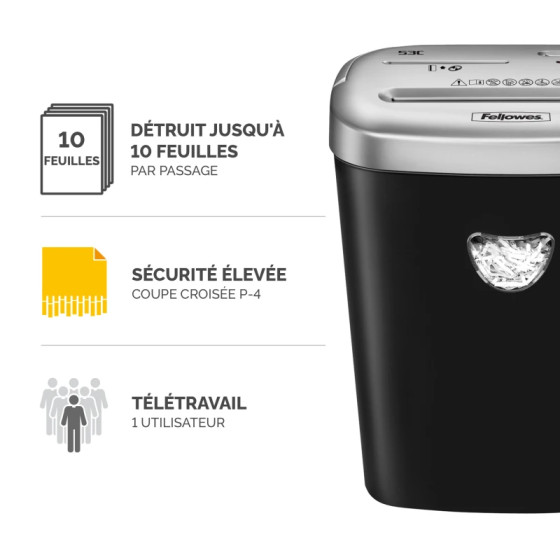 Destructeur de documents Fellowes 53C Coupe Croisée (F4653101)