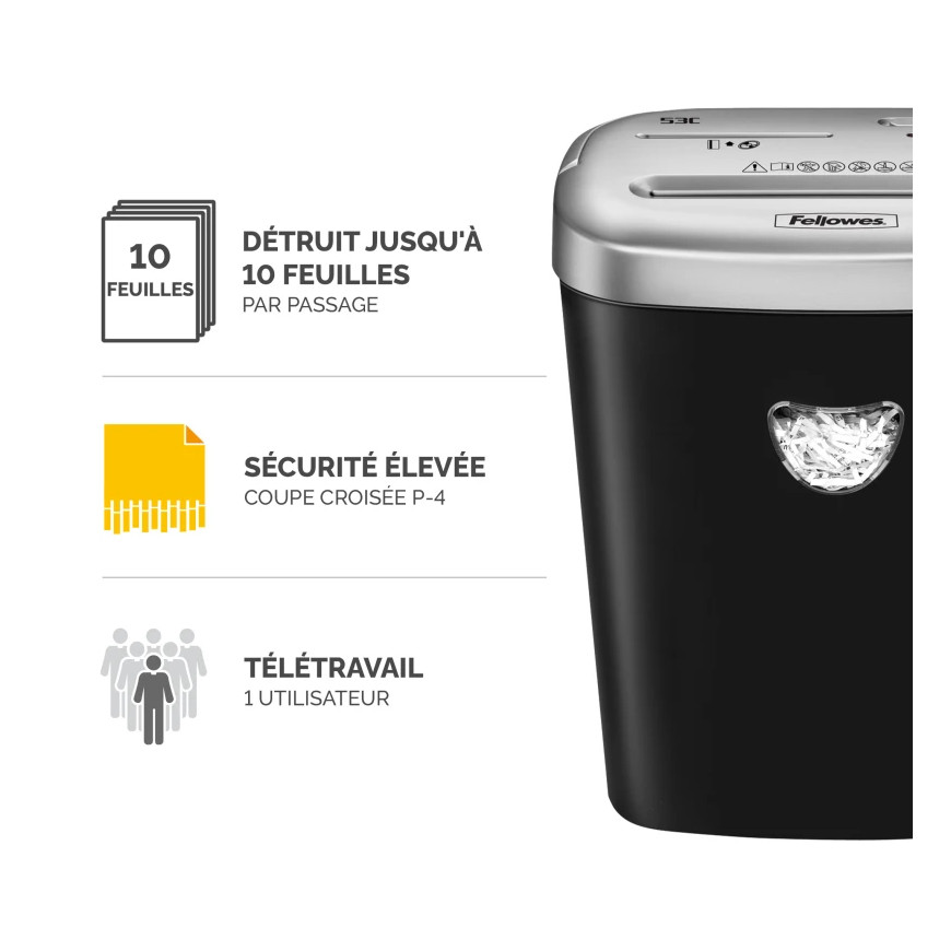 Destructeur de documents Fellowes 53C Coupe Croisée (F4653101)