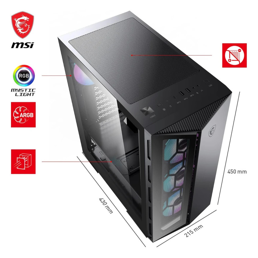 Boîtier PC Gaming MSI MPG GUNGNIR 110R - Moyen Tour ATX RGB (MSI-306-7G10R21-W57)